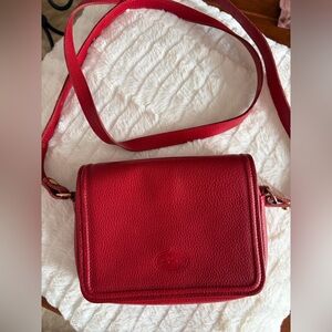 Longchamps Elegant Red Leather Vintage Crossbody Bag